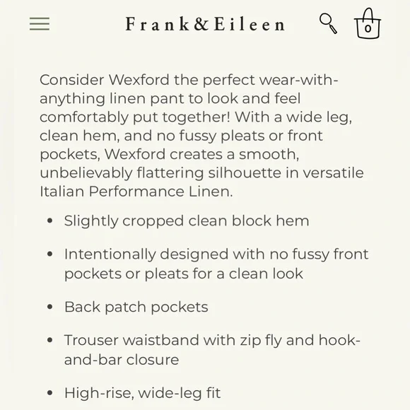 Frank & Eileen-Wexford wide leg, high-rise light tan cement pant - Picture 5 of 11